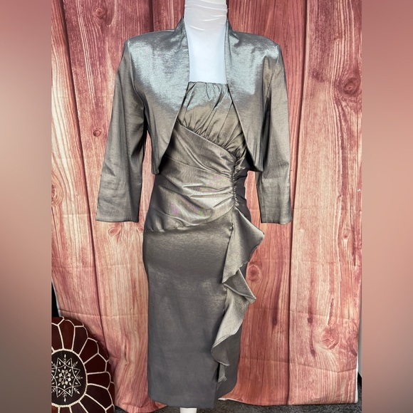 R&M Richards 2pc iridescent mother of the bride dress with shrug women’s size 6 - Picture 3 of 17